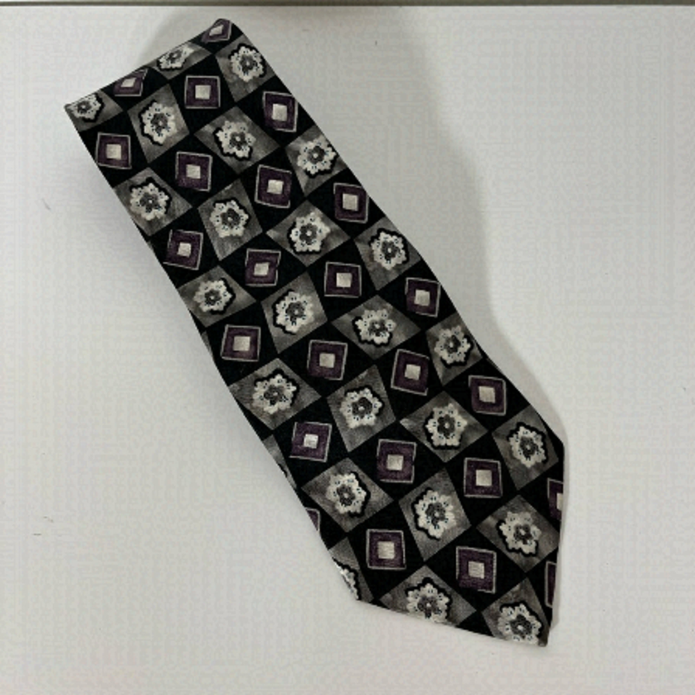 GIVENCHY Monsieur All Silk Necktie Made in USA Neck Tie Designer Grey Purple Blk